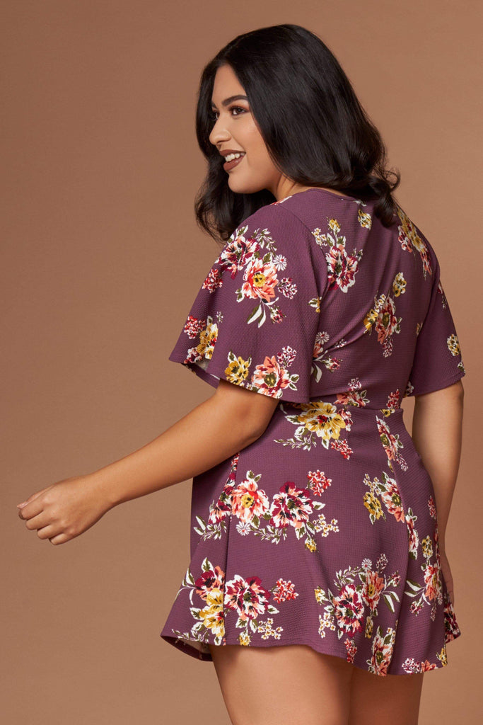 Ariel Mauve Purple Floral Print Romper-Rompers