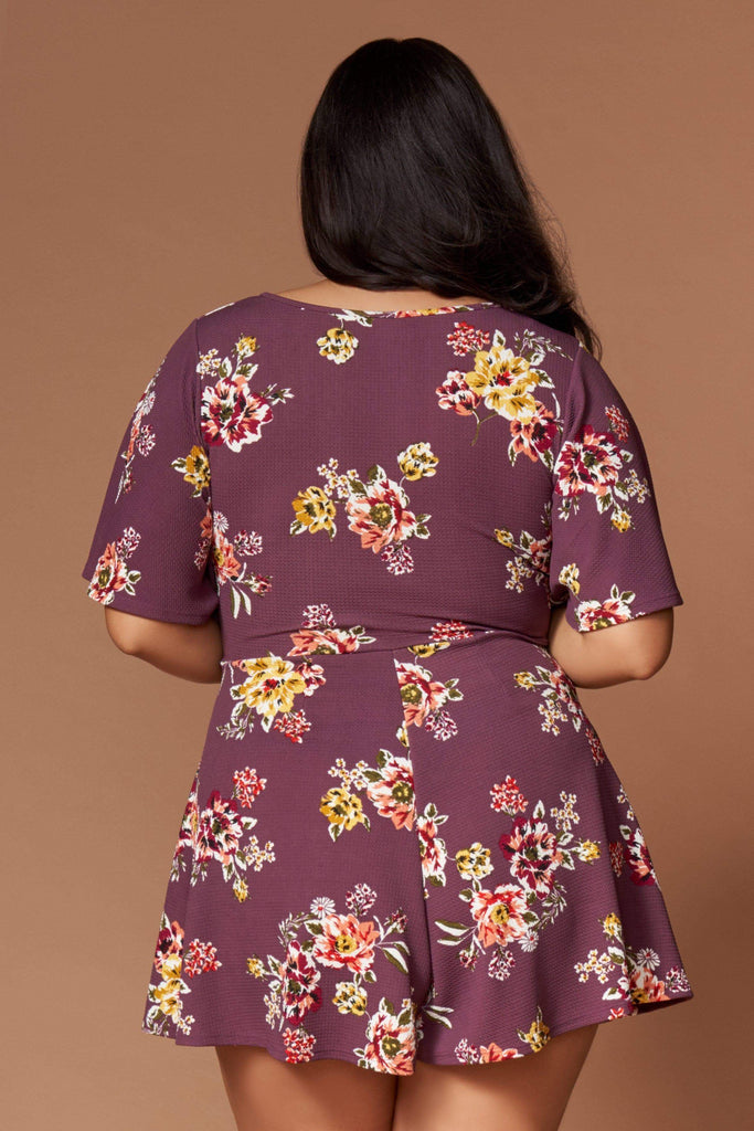 Ariel Mauve Purple Floral Print Romper-Rompers