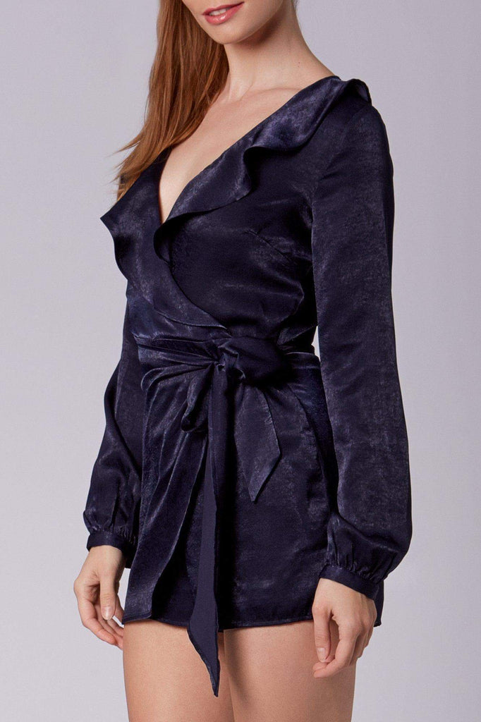 Audra Navy Blue Long Sleeve Romper by Cotton Candy LA-Rompers