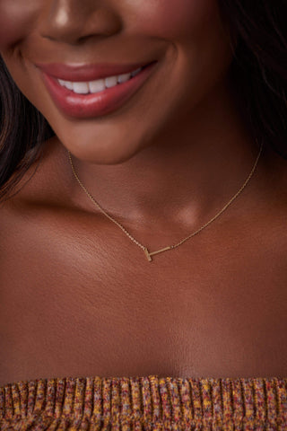 Gold Sideways Initial Pendant Necklace-Accessories
