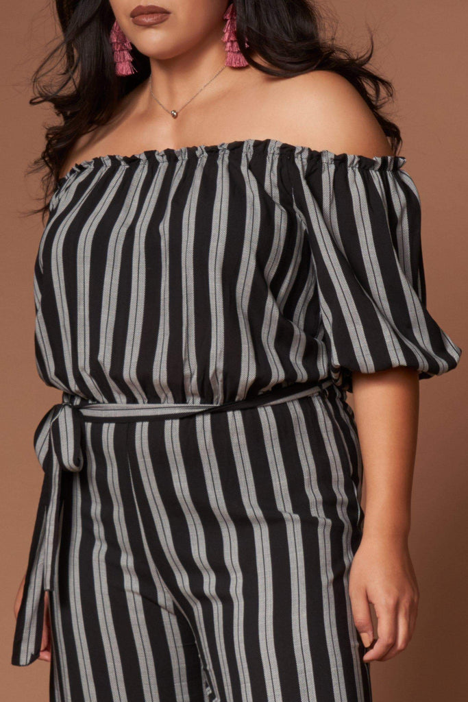 Grace Black and White Striped Jumpsuit-Rompers