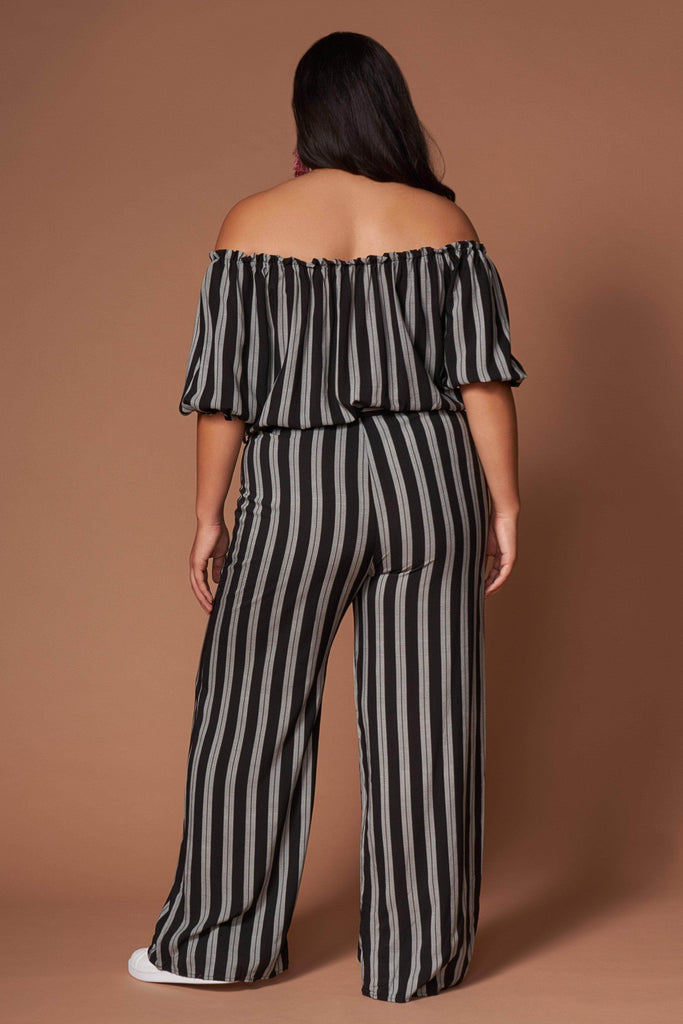 Grace Black and White Striped Jumpsuit-Rompers