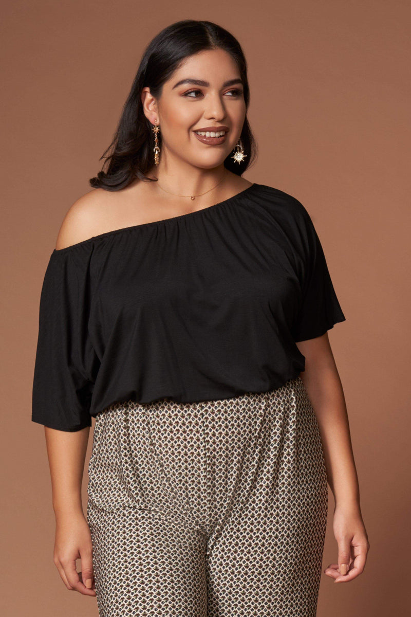 Kellie Black and Brown Print Off-the-Shoulder Jumpsuit-Rompers