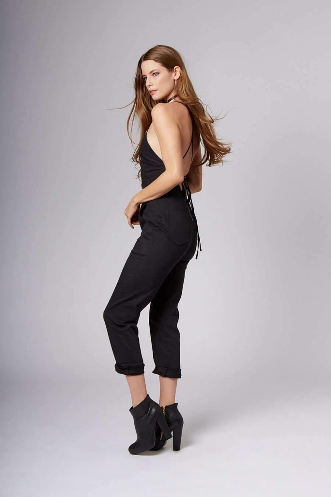 Rosie Black Lace-Up Jumpsuit-Rompers