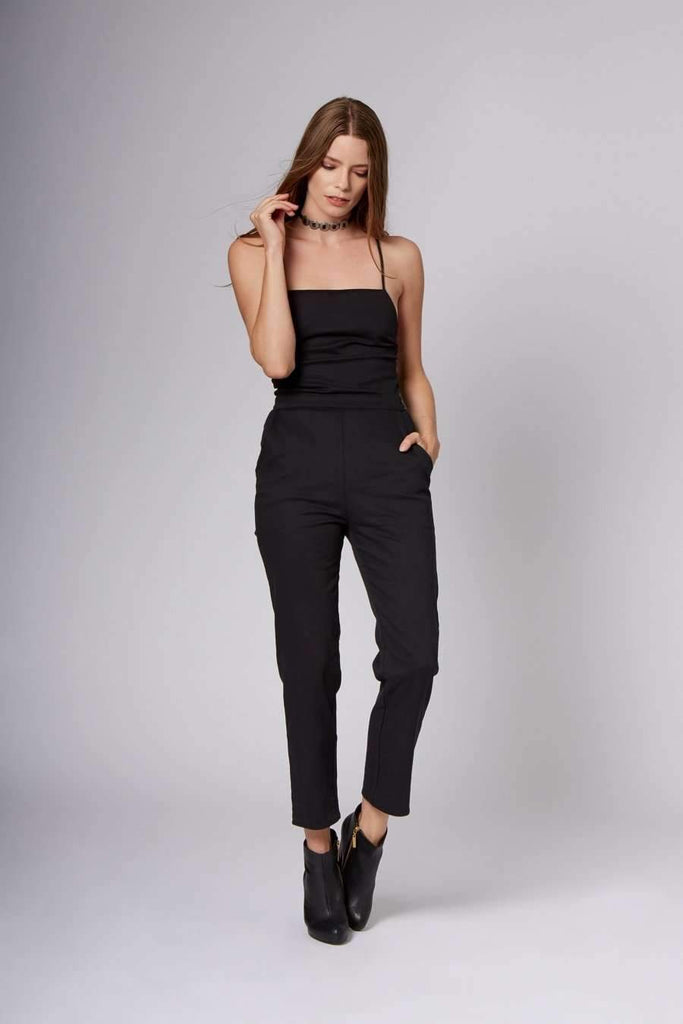 Rosie Black Lace-Up Jumpsuit-Rompers