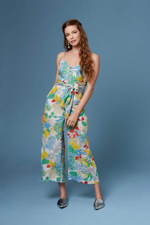 Vincent White Tropical Floral Print Culotte Jumpsuit by Lush-Rompers