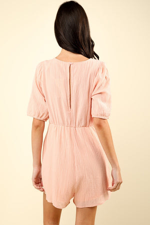 Blush Lace Detail Puff Sleeve Romper
