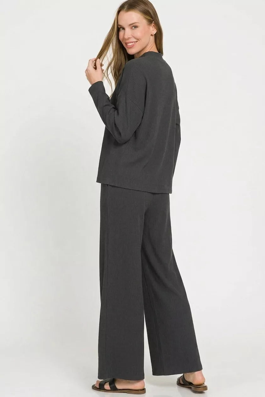 Sloane black two-piece ribbed sweater set