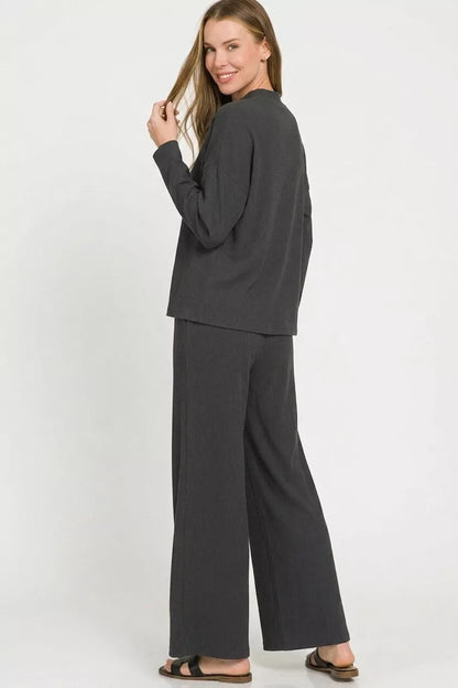 Sloane black two-piece ribbed sweater set