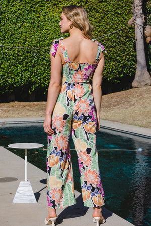 Bloom and Bounce Floral Sleeveless Wide Leg Jumpsuit