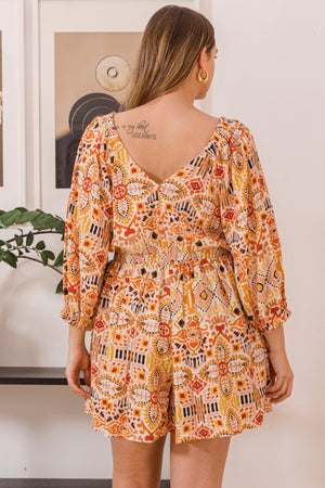 Pocketful of Playfulness Printed Ruff Sleeve Romper with Pockets