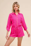 Bold Bloom Fuchsia Textured Knit Romper