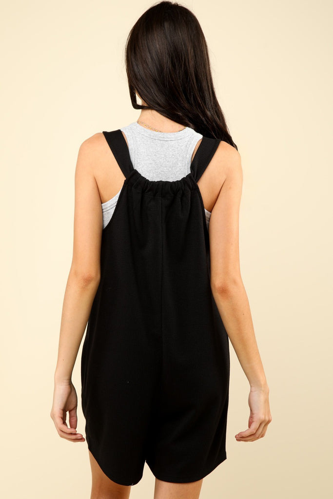Black Tie Shoulder Front Pocket Romper Black Tie Shoulder Front Pocket Romper