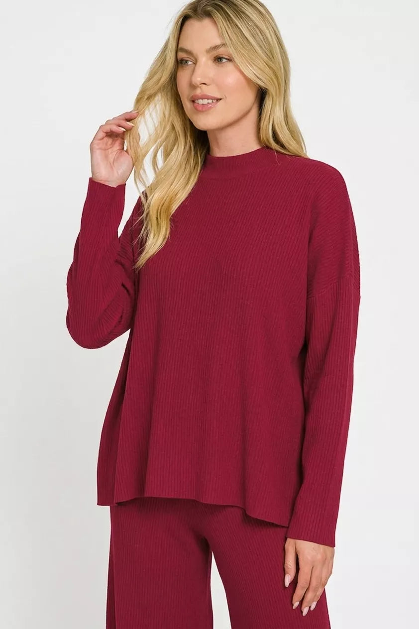 Vera cabernet two-piece ribbed sweater set