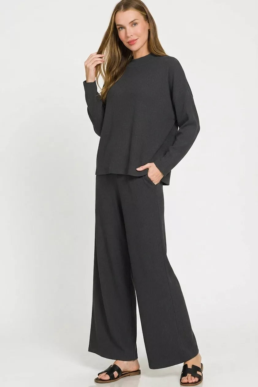Sloane black ribbed sweater and pants set