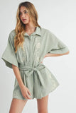 Chic Edge Embroidered Button-Down Romper