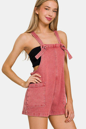 Carefree Charmer Washed Knot Strap Romper