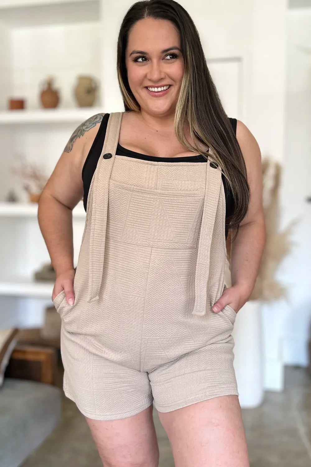 Double Take Textured Sleeveless Romper – product view 6