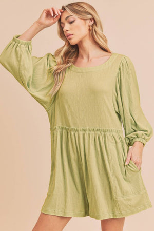 ●PALE JADE● 25SS Easy OPS Frill Long Sleeve Playfully Chic Yellow-Green Frill Long Sleeve Romper