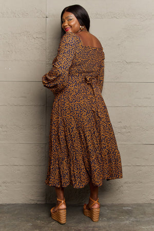 Smocked Bodice Animal Print Maxi Dress