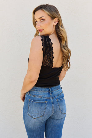 Back in Black V-Neck Lace Bodysuit