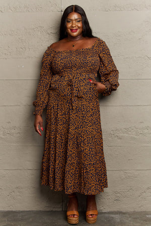 Smocked Bodice Animal Print Maxi Dress