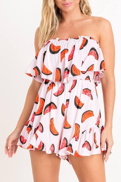 Picnic Party Pink Watermelon Print Tube Top Romper