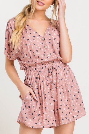 Stronger Together Mauve Printed Button Romper