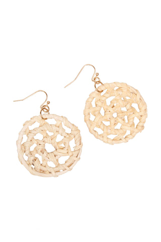 Camelia Natural Woven Circle Drop Earrings