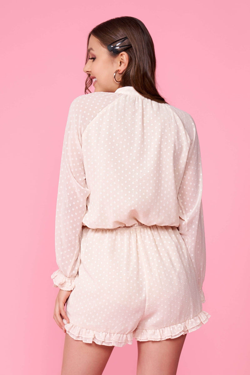 Pom Pom Cream Long Sleeve Romper