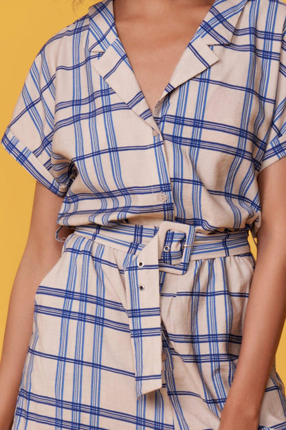 Bobby Blue Plaid Belted Romper
