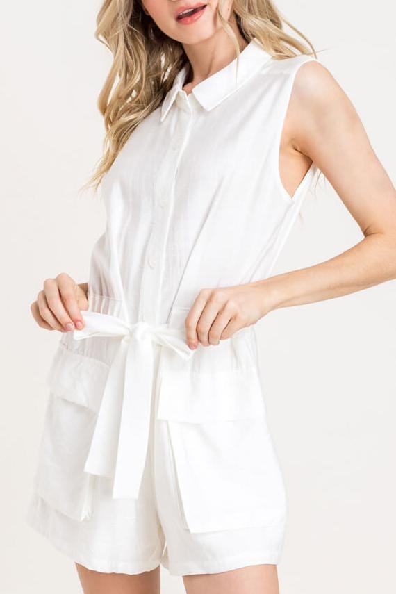 Work From Home White Utility Button-Up Romper