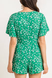 Nowhere To Go Green Linen Printed Button Romper