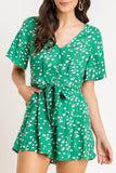 Nowhere To Go Green Linen Printed Button Romper