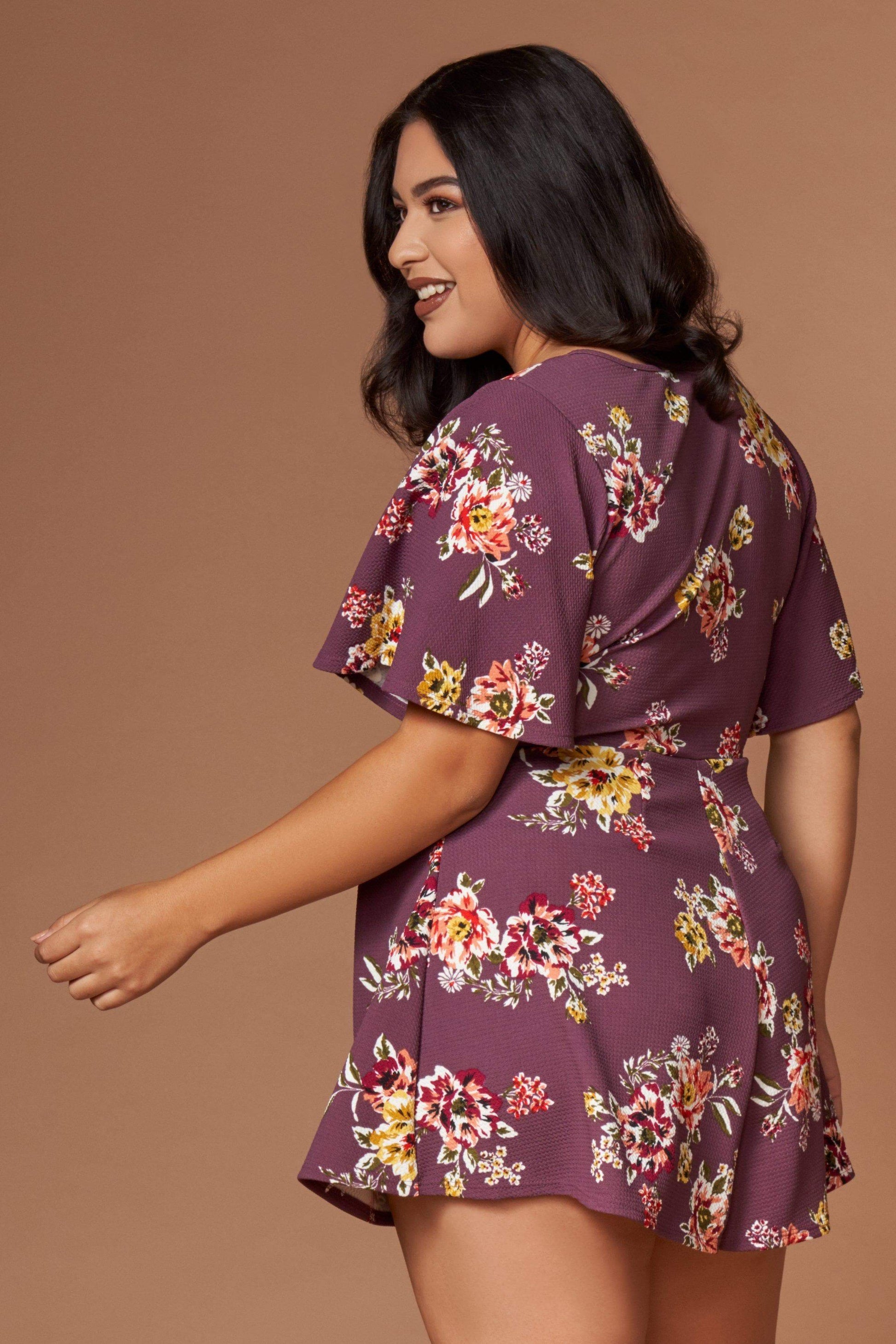 Ariel Mauve Purple Floral Print Romper-Rompers