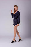Audra Navy Blue Long Sleeve Romper by Cotton Candy LA-Rompers