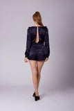 Audra Navy Blue Long Sleeve Romper by Cotton Candy LA-Rompers