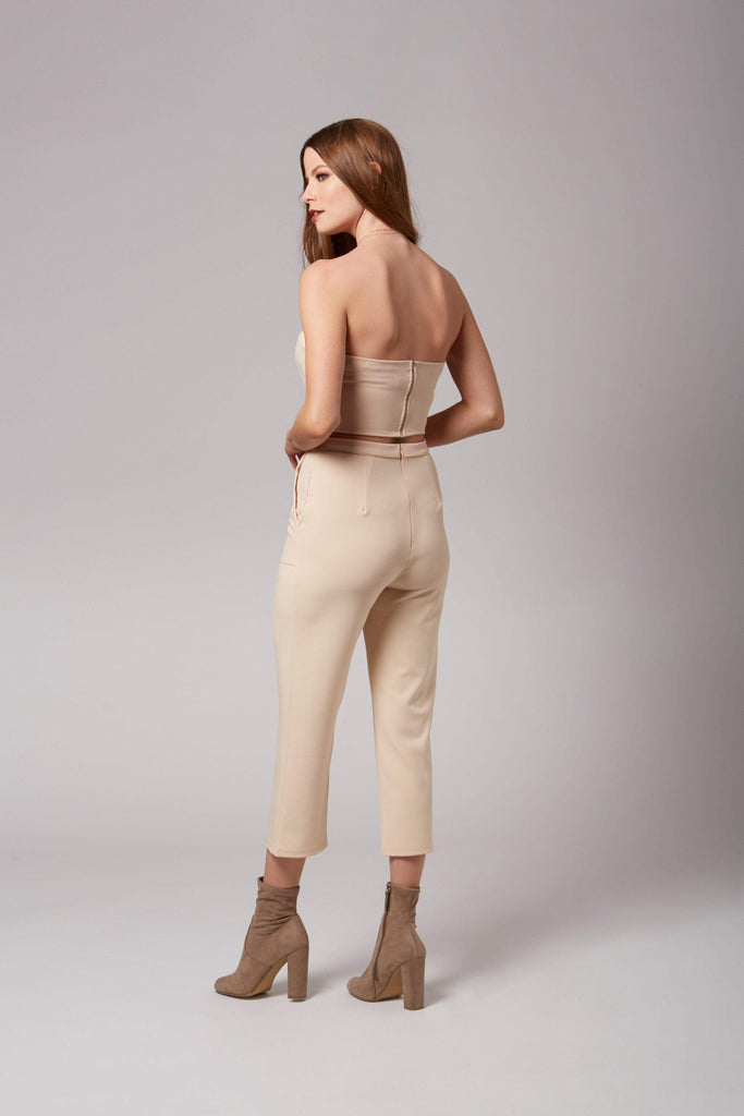 Audrey Taupe Strapless Jumpsuit - Trendy Rompers