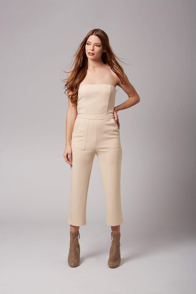 Audrey Taupe Strapless Jumpsuit-Rompers