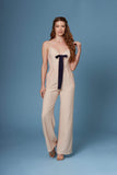 Danny Beige Lace-Up Wide-Legged Jumpsuit by Lush