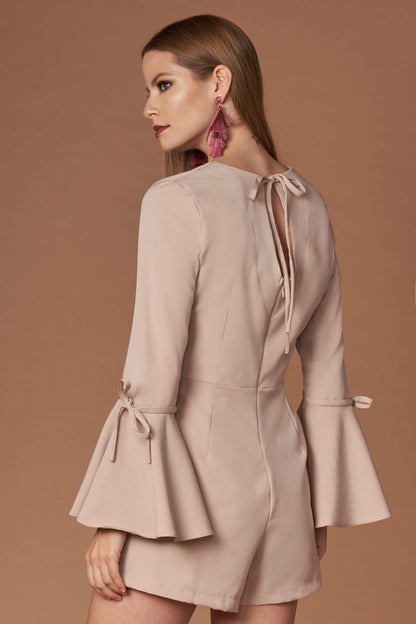Genesis Taupe Flounce Sleeve Romper-Rompers