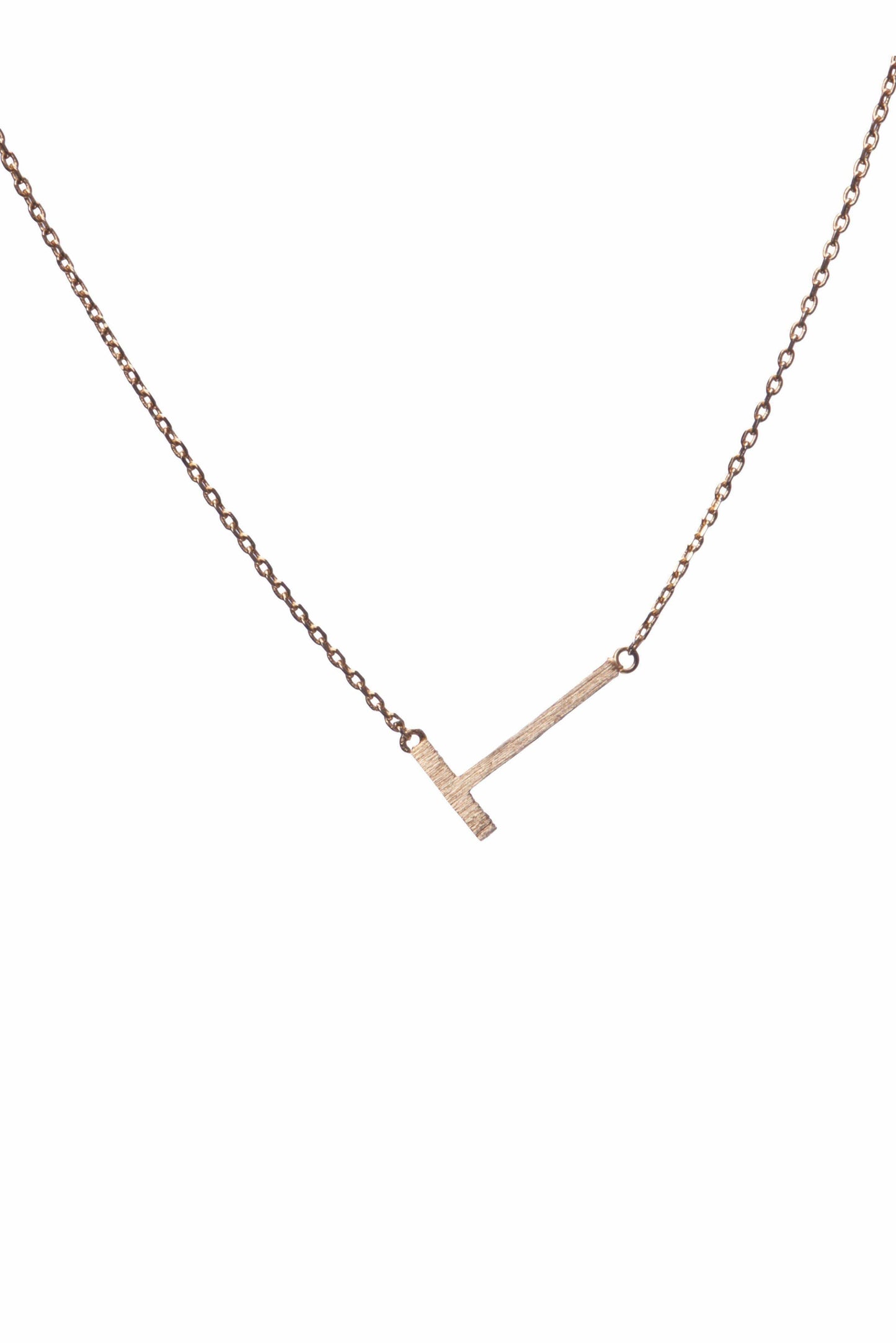 Gold Sideways Initial Pendant Necklace-Accessories