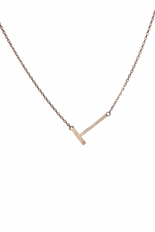 Gold Sideways Initial Pendant Necklace-Accessories