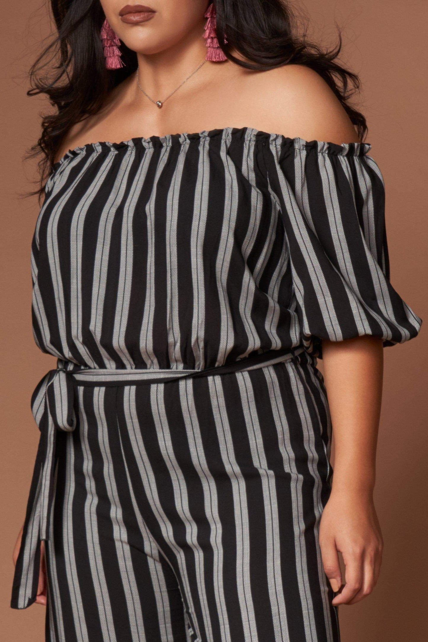 Grace Black and White Striped Jumpsuit-Rompers