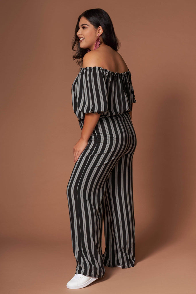 Grace Black and White Striped Jumpsuit-Rompers
