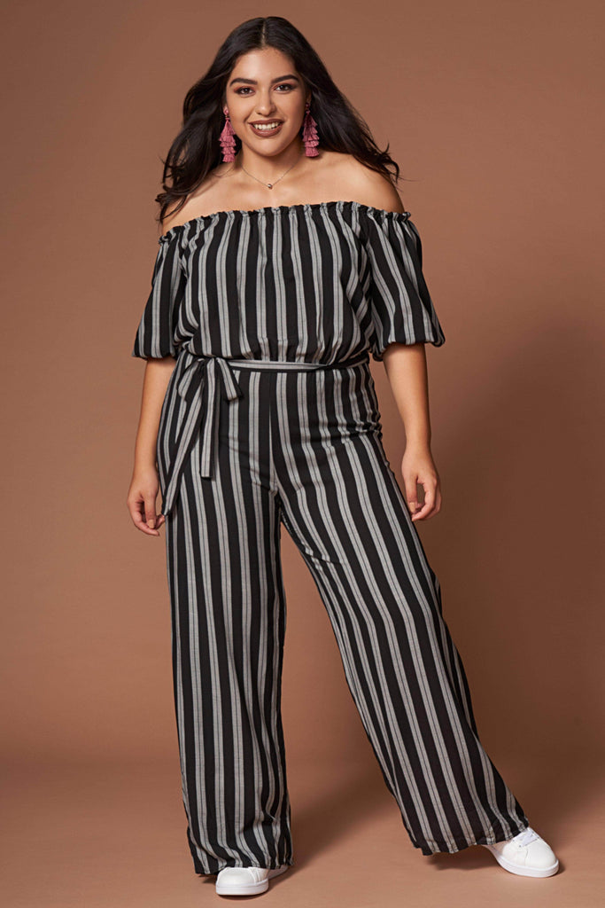 Grace Black and White Striped Jumpsuit-Rompers