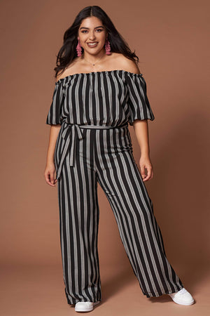 Grace Black and White Striped Jumpsuit-Rompers