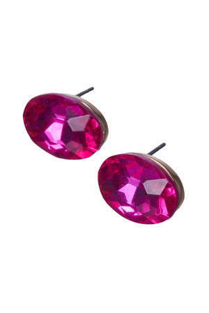 Hot Pink Oval Shape Faux Gem Stud Earrings-Accessories