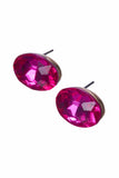 Hot Pink Oval Shape Faux Gem Stud Earrings