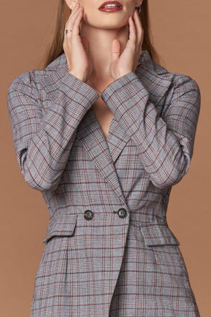 Icon Grey Plaid Blazer Romper-Rompers